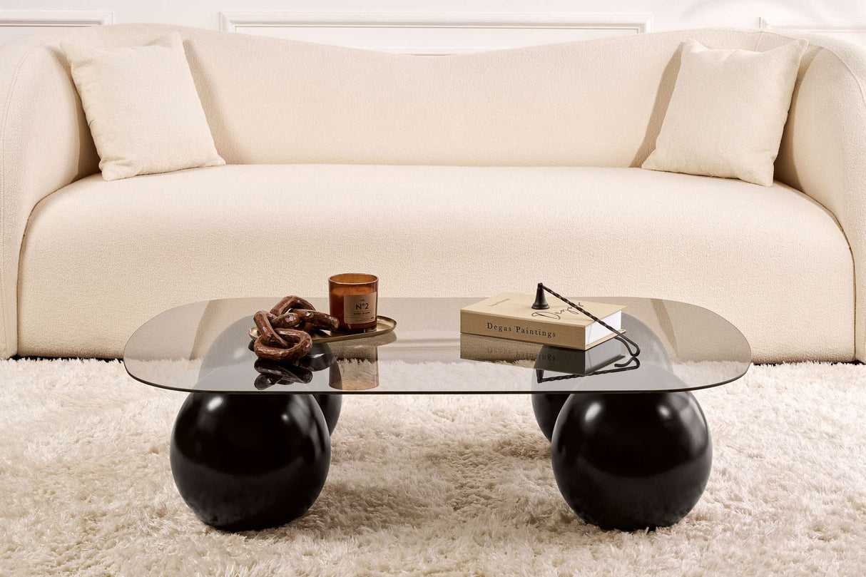 Living room table Evara 118x75x30 cm Tempered Glass black and gray Black Grey Tempered glass 