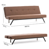 3-Seater Sofa Bed Zoly Brown Fabric - 180 cm - Without Armrests - Button-Tufted 