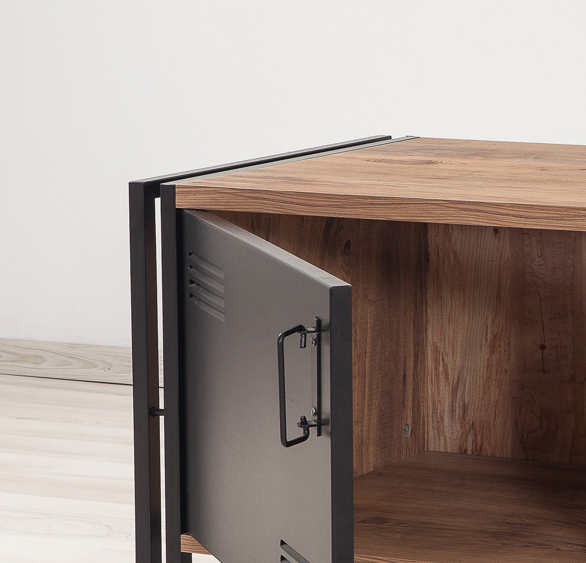 TV Meubels - TV Meubel Cosmo Atlantisch Dennenhout Zwart Melamine 130x50x45 cm - Dimehouse
