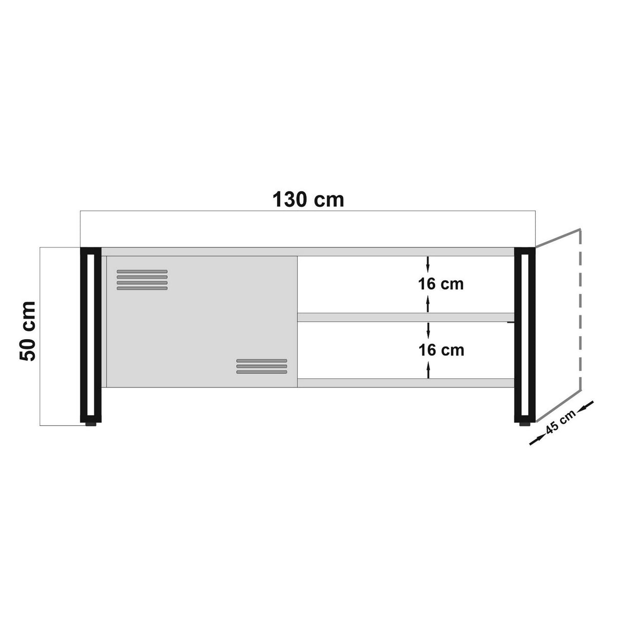 TV Meubels - TV Meubel Cosmo Atlantisch Dennenhout Zwart Melamine 130x50x45 cm - Dimehouse