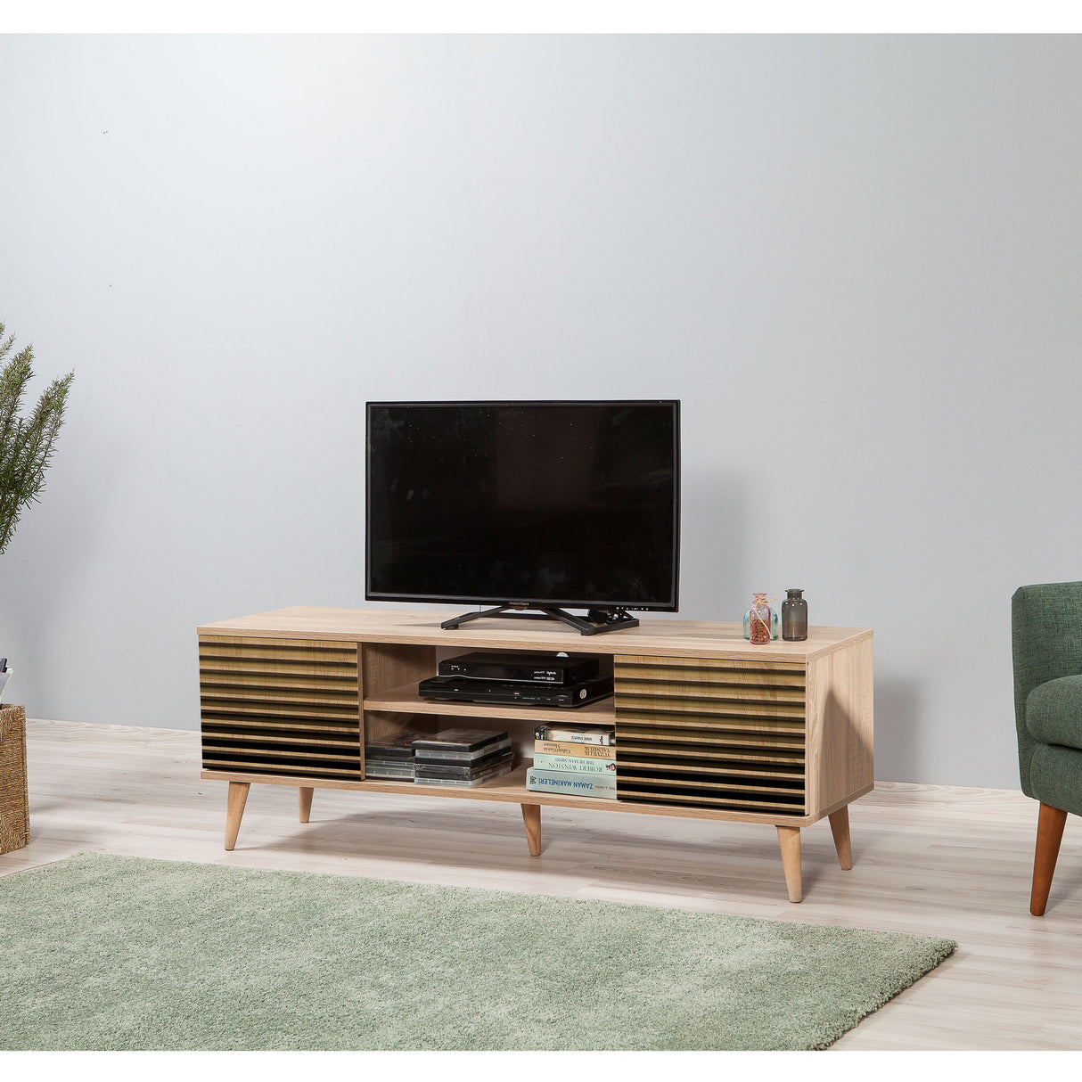 TV Furniture Truva Sonoma Oak Striped Melamine 140x50x40 cm