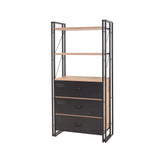 Industrial bookcase with drawers pine wood melamine black metal Cosmo 90x180x35 cm