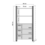 Industrial bookcase with drawers pine wood melamine black metal Cosmo 90x180x35 cm