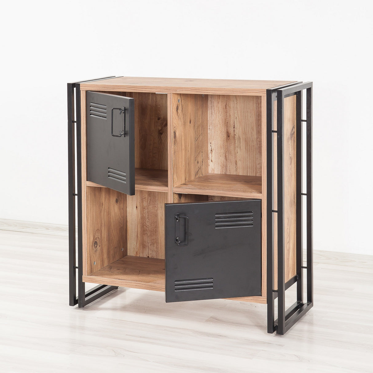 Industrial sideboard pine wood melamine black metal Cosmo 89x89x35 cm