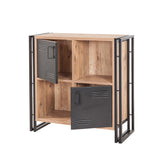 Industrial sideboard pine wood melamine black metal Cosmo 89x89x35 cm