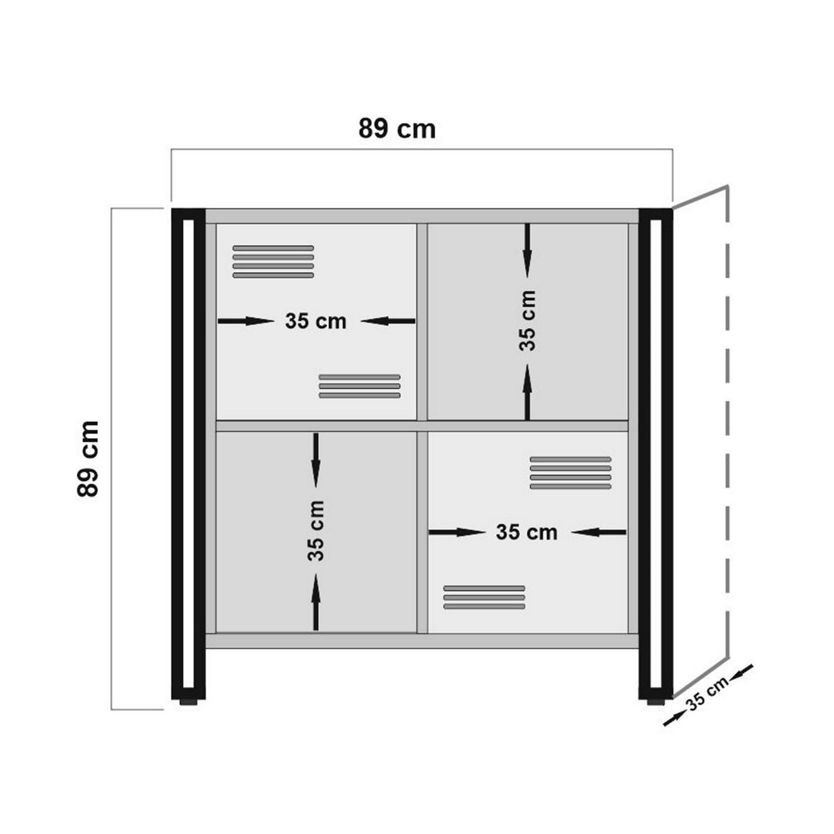 Industrial sideboard pine wood melamine black metal Cosmo 89x89x35 cm
