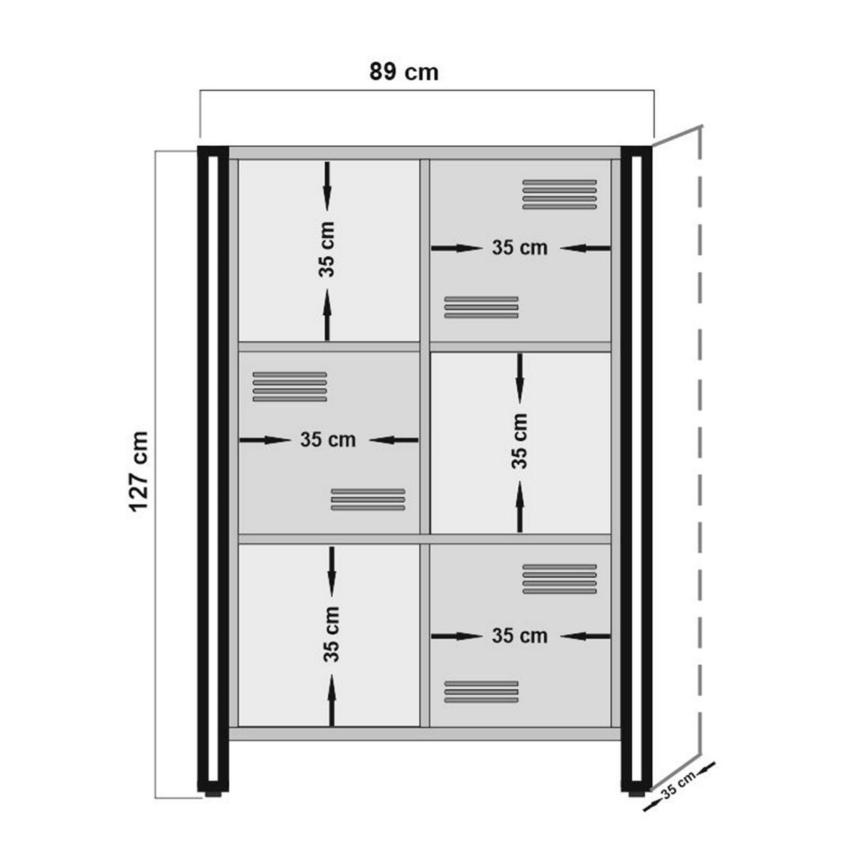 Industrial cabinet pine wood melamine black metal Cosmo 89x127x35 cm