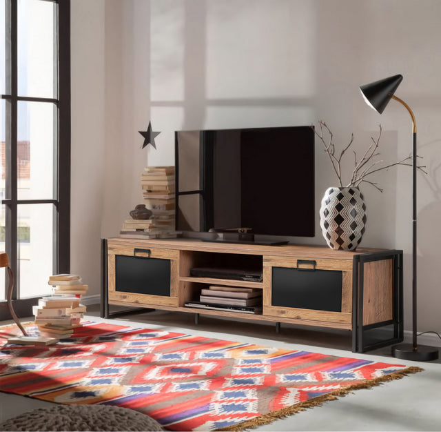 TV Meubels - TV Meubel Arcas Atlantisch Dennenhout Zwart Melamine 180x50x45 cm - Dimehouse