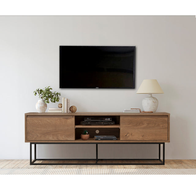 TV Meubels - TV Meubel Rodez Walnoot Zwart Melamine 140x50x40 cm - Dimehouse