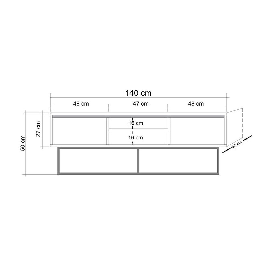 TV Meubels - TV Meubel Rodez Walnoot Zwart Melamine 140x50x40 cm - Dimehouse