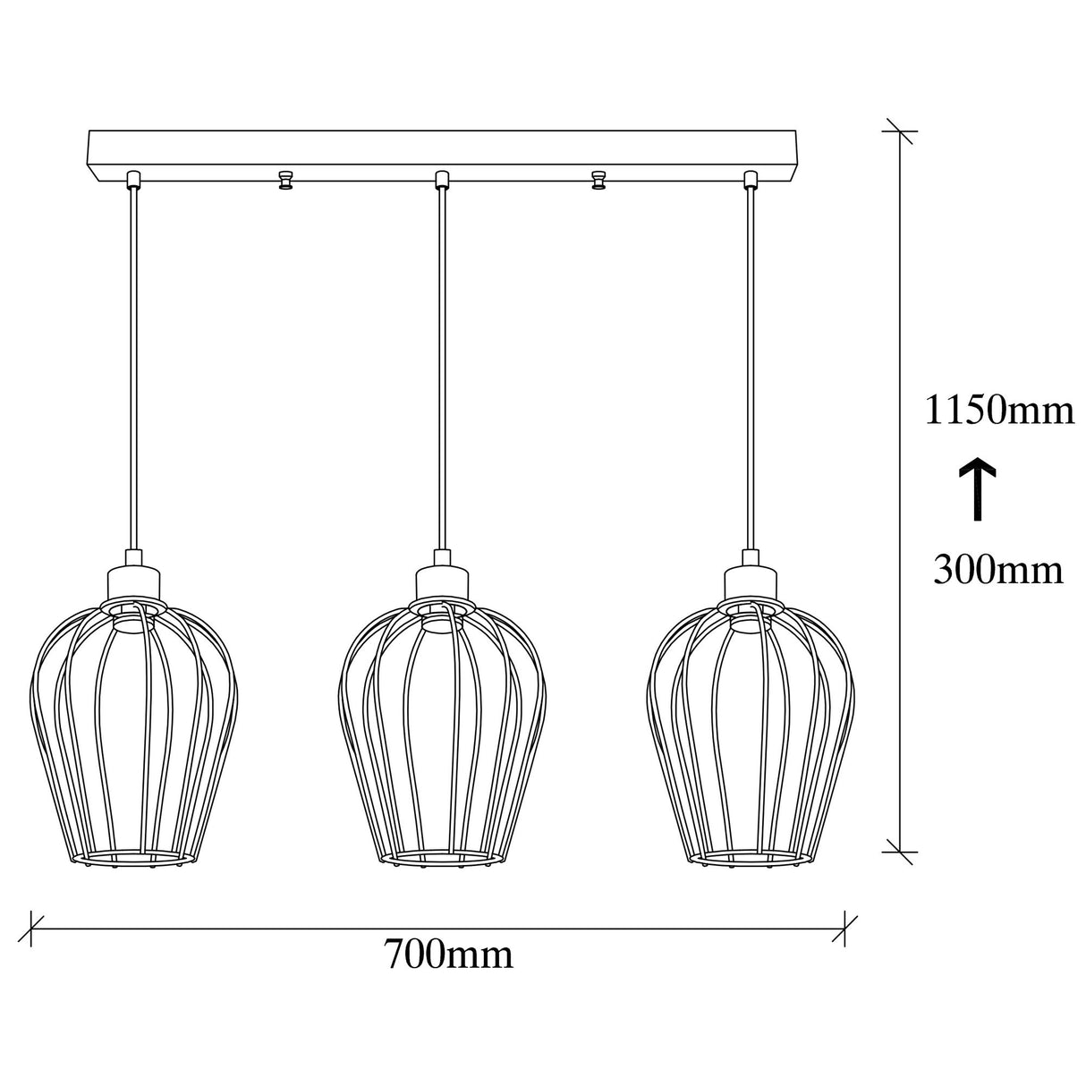 Pendant lamp 3-light Black Metal Predator 