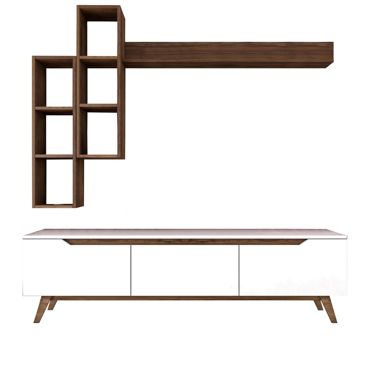 TV Meubels - TV Meubel Set Iona Wit Donker Walnoot Melamine 180x48,6x35 cm - Dimehouse