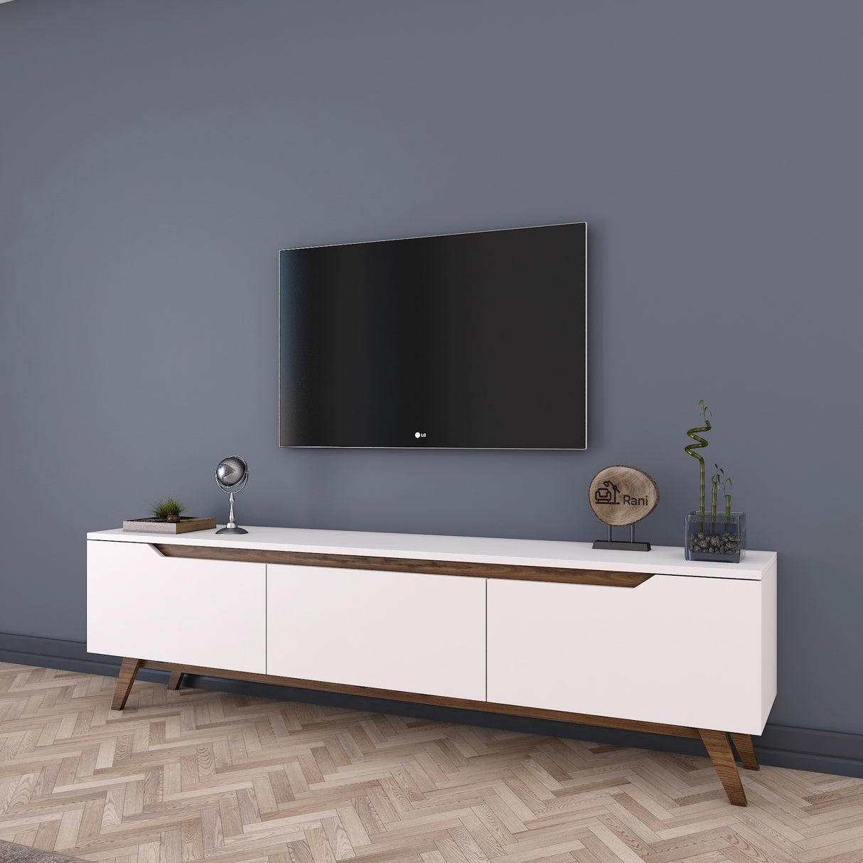 TV Meubels - TV Meubel Osiris Wit Donker Walnoot Melamine 180x48,6x35 cm - Dimehouse