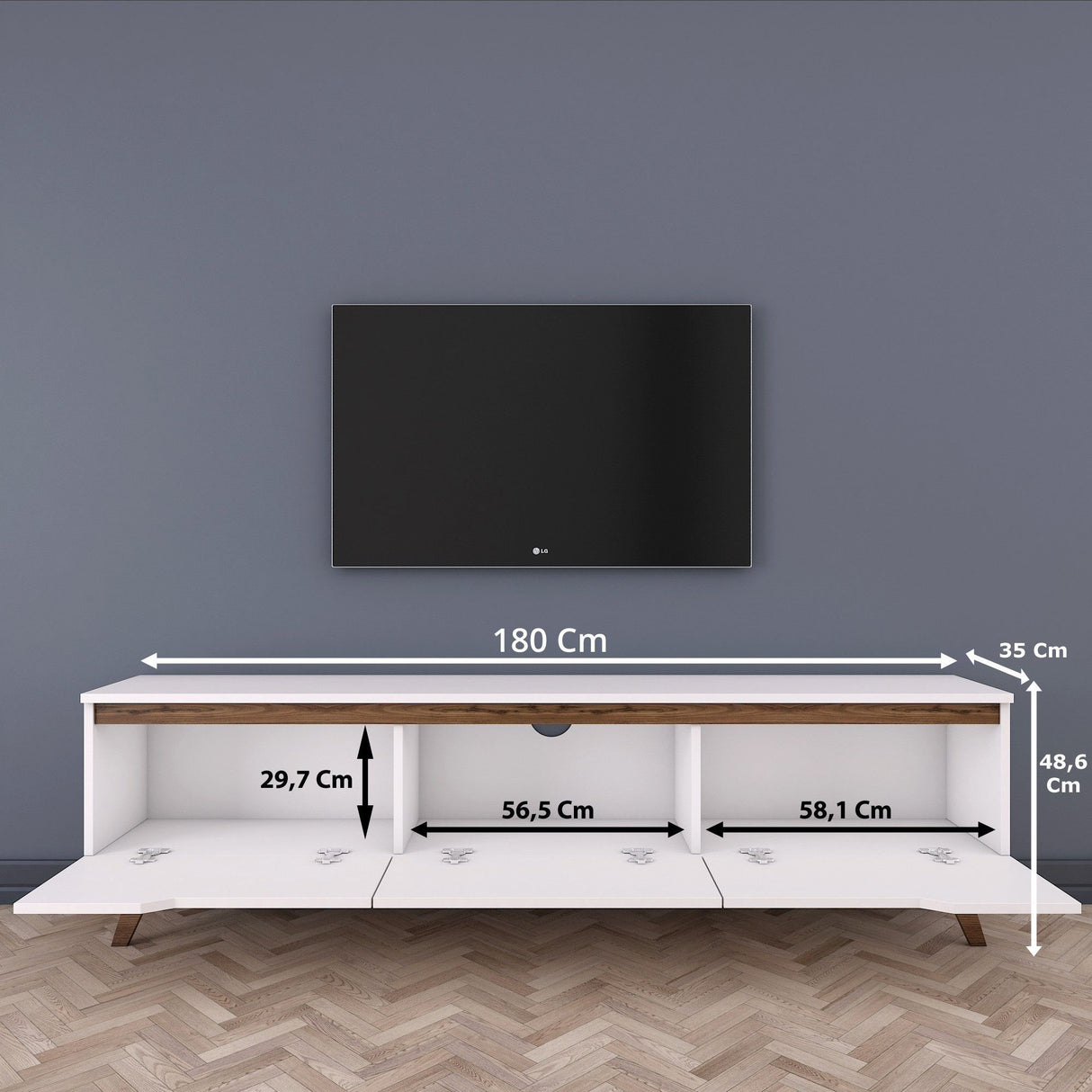 TV Meubels - TV Meubel Osiris Wit Donker Walnoot Melamine 180x48,6x35 cm - Dimehouse
