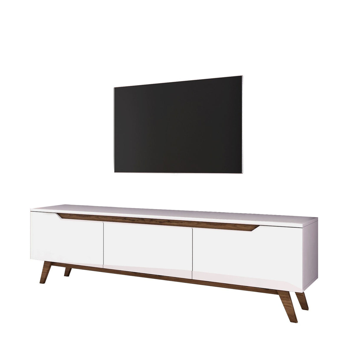 TV Meubels - TV Meubel Osiris Wit Donker Walnoot Melamine 180x48,6x35 cm - Dimehouse