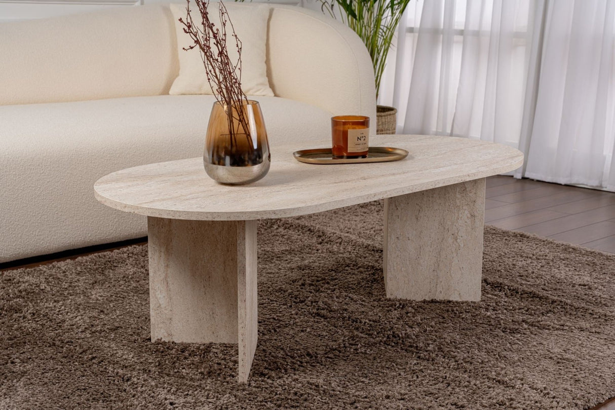Oval Coffee Table Travertine look Sabla - 119x60 