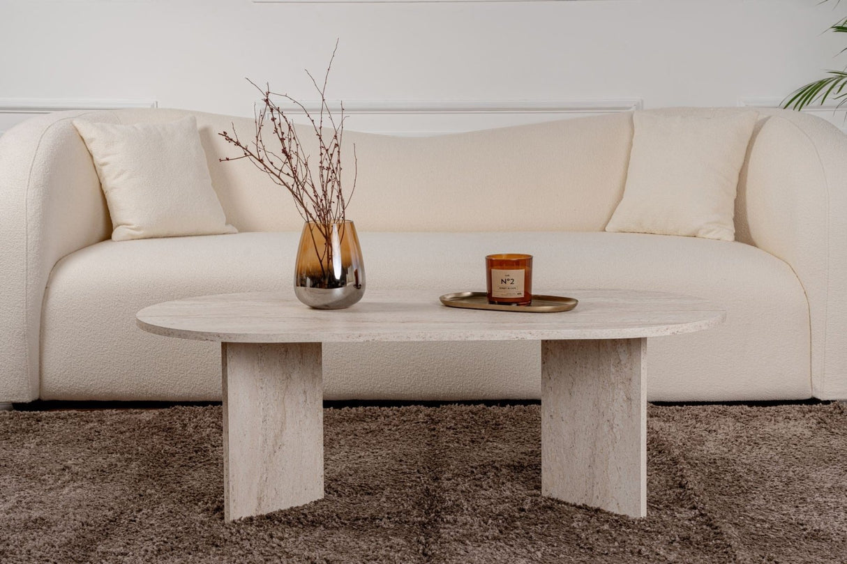 Oval Coffee Table Travertine look Sabla - 119x60 