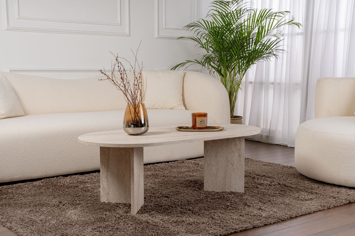 Oval Coffee Table Travertine look Sabla - 119x60 