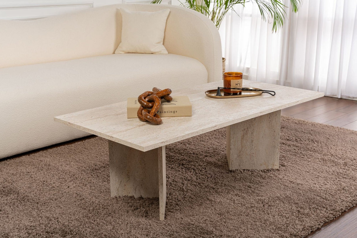 Sabin Coffee Table Travertine 119x60 cm Melamine 