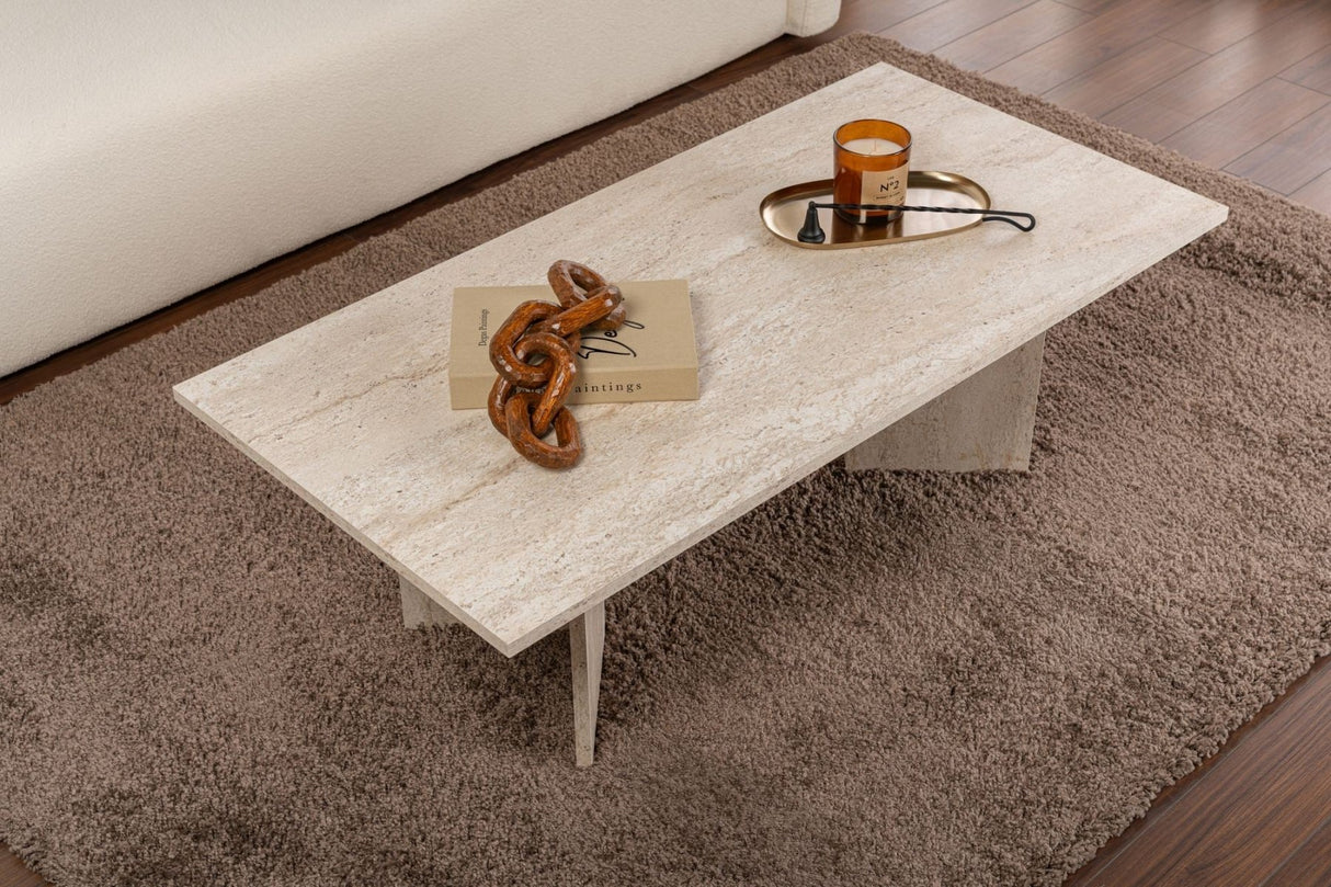 Sabin Coffee Table Travertine 119x60 cm Melamine 