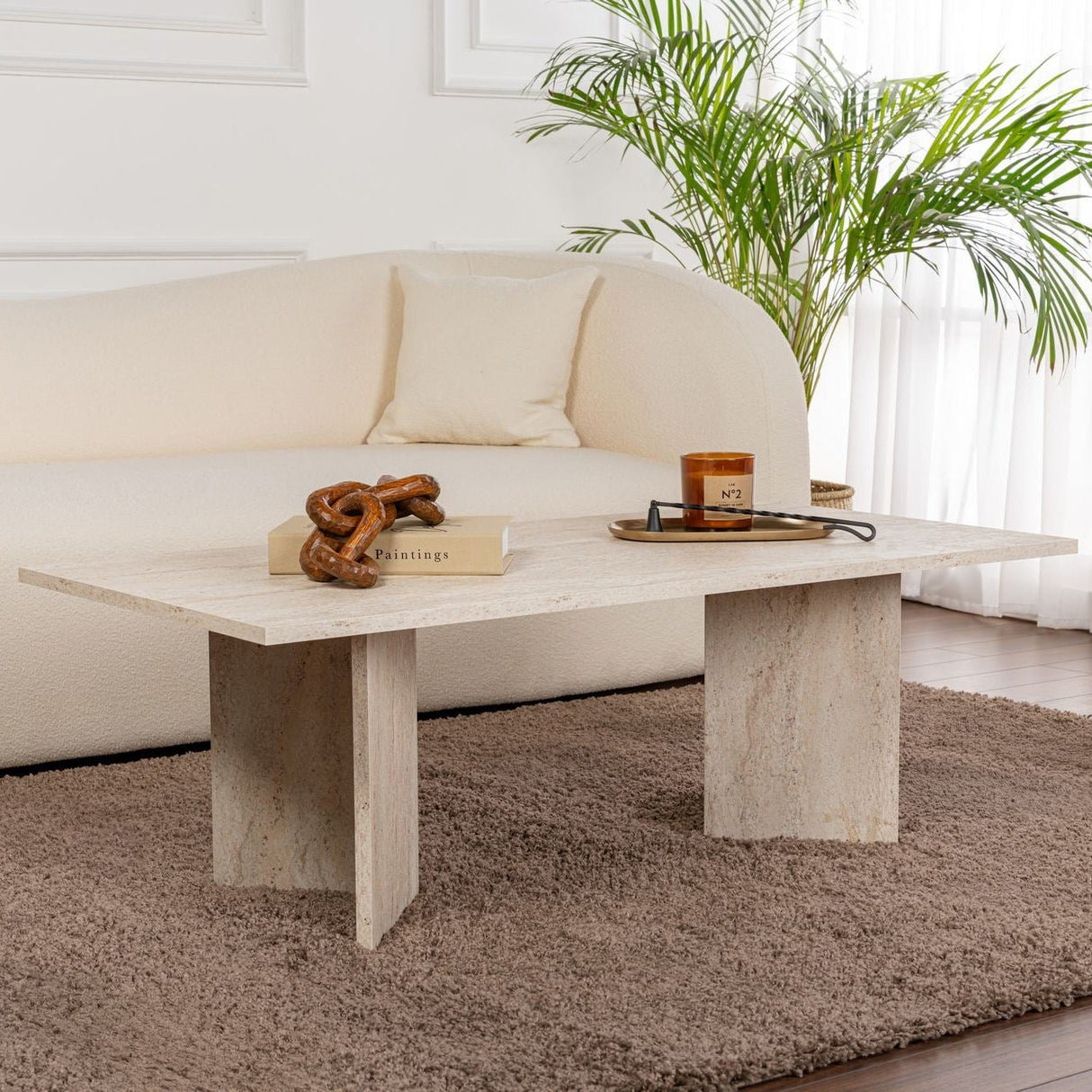 Sabin Coffee Table Travertine 119x60 cm Melamine 
