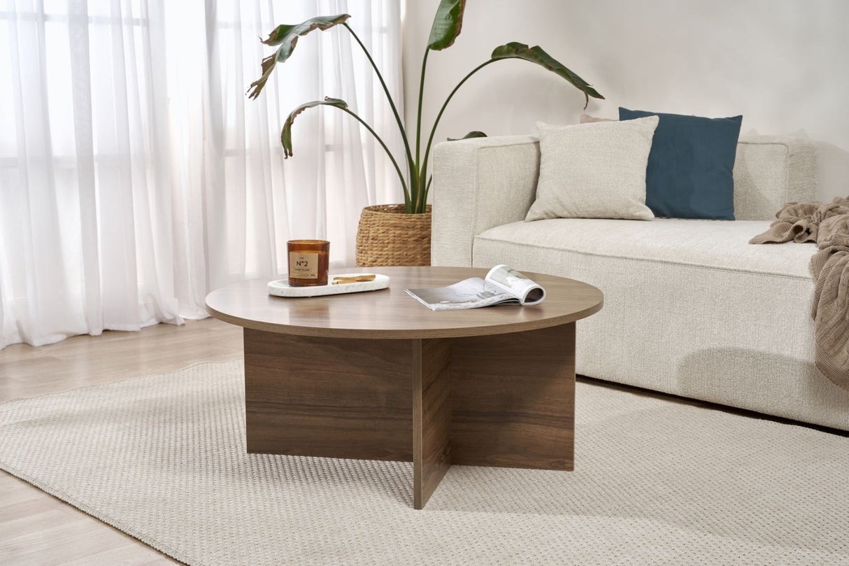 Round coffee table Dakota walnut melamine 90x90x40 cm 