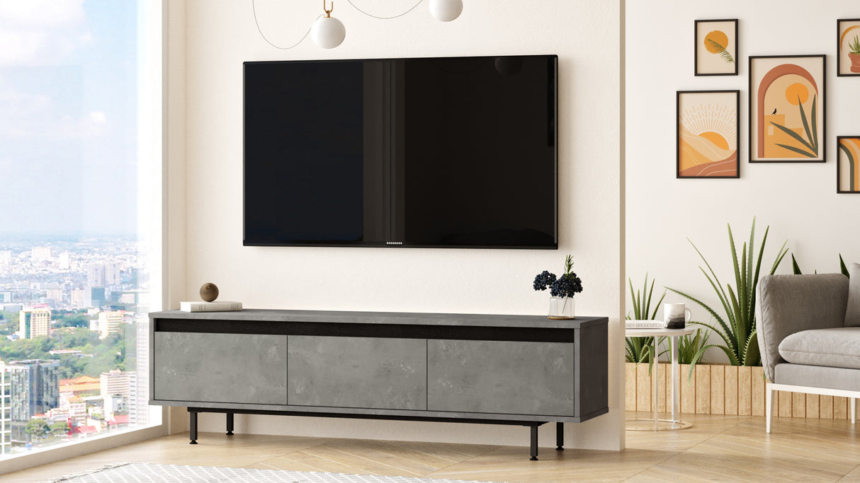 TV Meubels - TV Meubel Maya Zilver Zwart Melamine 160x45,2x35,5 cm - Dimehouse