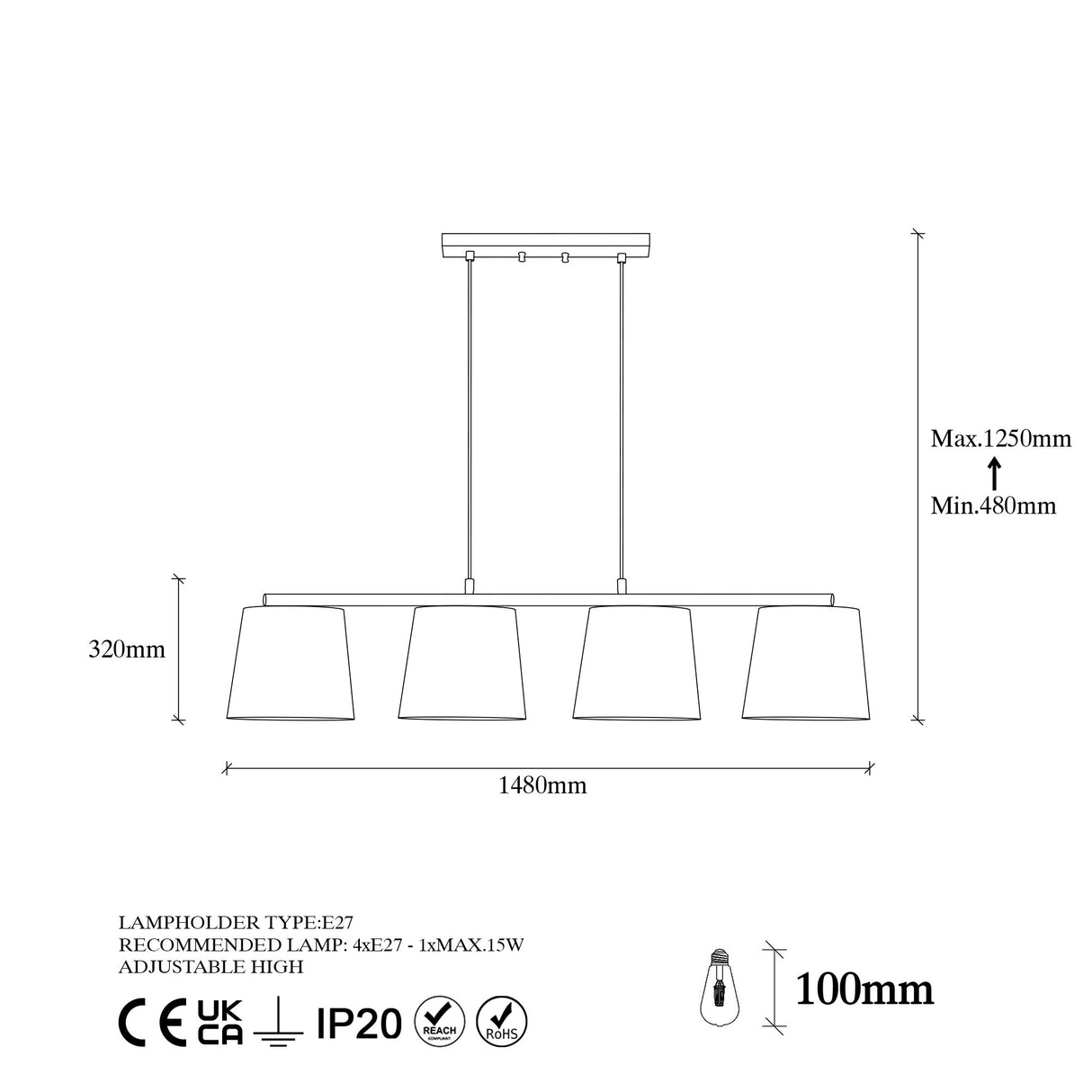 Hanglamp Multicolor Stof Fang