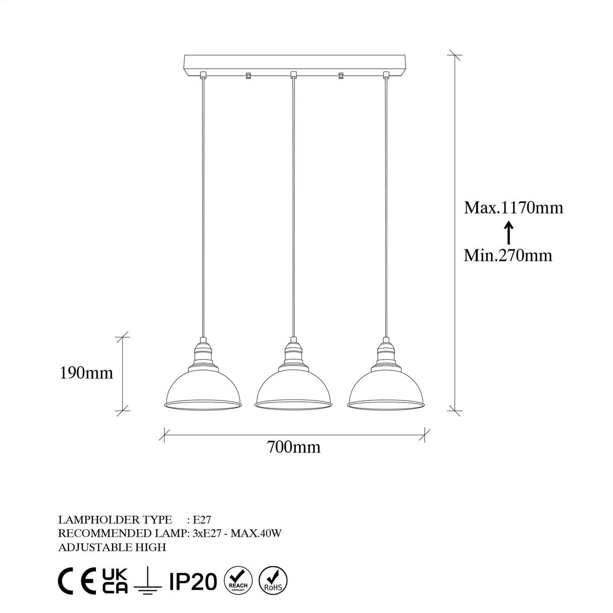 Hanglamp 3-lichts Zwart Metaal Lynx