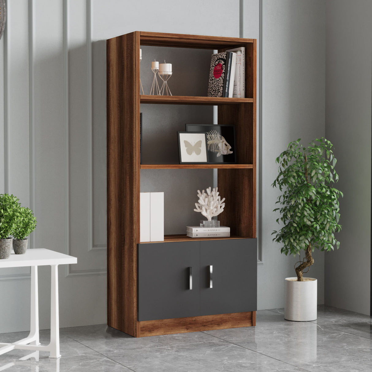 Bookcase Aventur Walnut Anthracite Melamine 63.6x140x37.6 cm