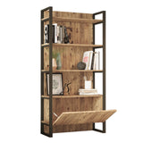 Industrial bookcase with shelves and closed storage compartment pine melamine Lyra 90x180x34 cm