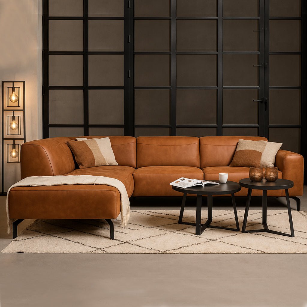 Corner sofa cognac ruboost eco leather Barin - left 