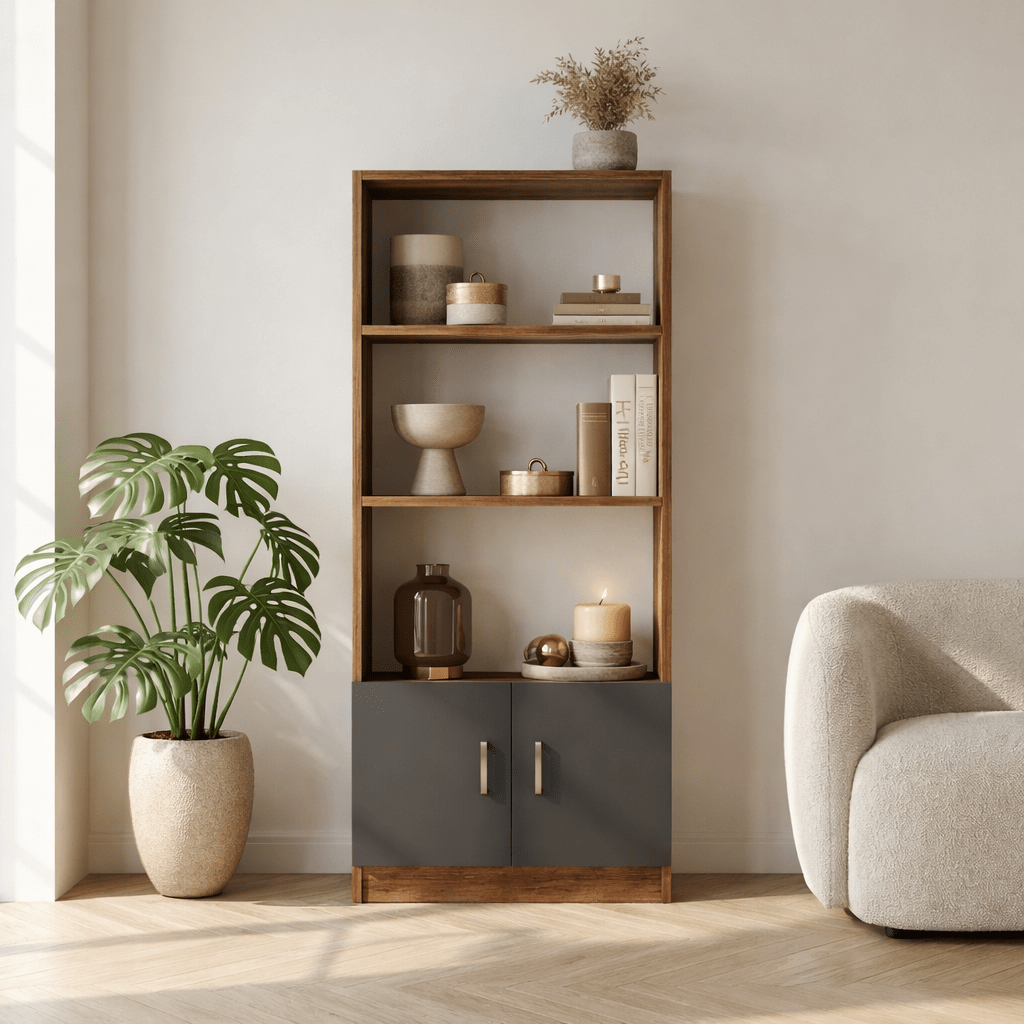 Bookcase Aventur Walnut Anthracite Melamine 63.6x140x37.6 cm