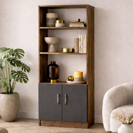 Bookcase Aventur Walnut Anthracite Melamine 63.6x140x37.6 cm