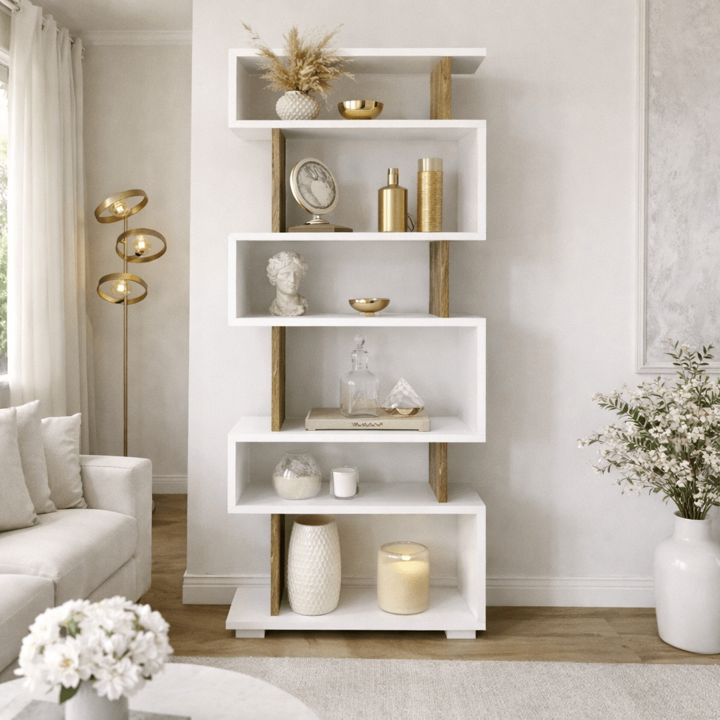Bookcase block white walnut melamine 60x165x19.5 cm