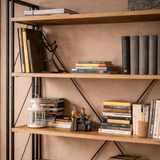 Industrial bookcase pine wood melamine black metal Cosmo 130x180x35 cm