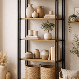 Industrial bookcase pine wood melamine black metal Cosmo 60x180x35 cm