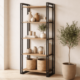 Industrial bookcase pine wood melamine black metal Cosmo 60x180x35 cm