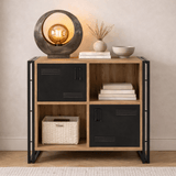 Industrial sideboard pine wood melamine black metal Cosmo 89x89x35 cm