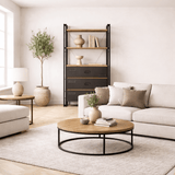 Industrial bookcase with drawers pine wood melamine black metal Cosmo 90x180x35 cm