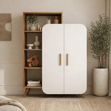 Scandinavian bookcase walnut white melamine Form 90x132x32 cm