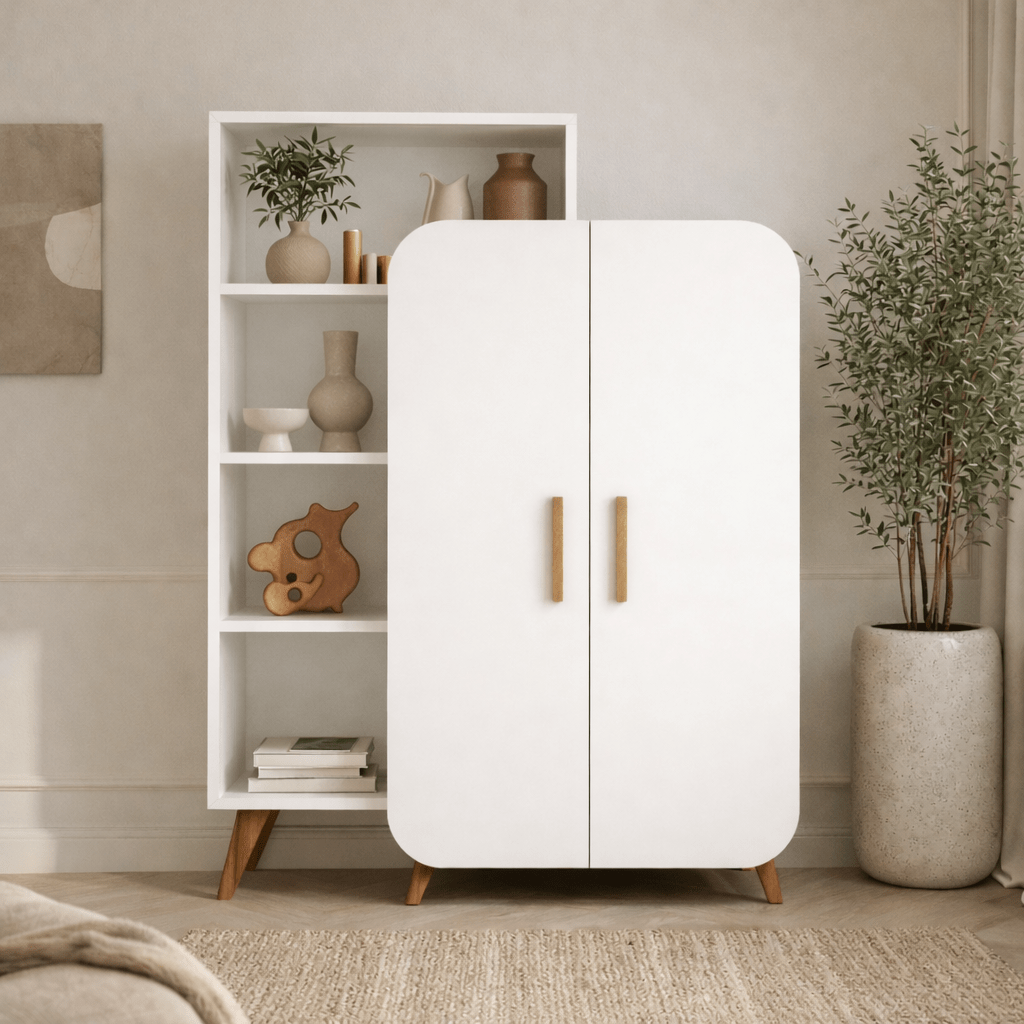 Scandinavian bookcase white melamine Form 90x132x32 cm