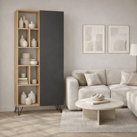 Bookcase Jedda Oak Anthracite Melamine 79x190x32 cm