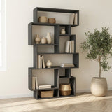 Asymmetric bookcase anthracite melamine Karmato 96x168.5x25.5 cm