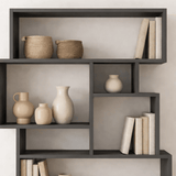 Asymmetric bookcase anthracite melamine Karmato 96x168.5x25.5 cm