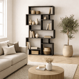 Asymmetric bookcase anthracite melamine Karmato 96x168.5x25.5 cm