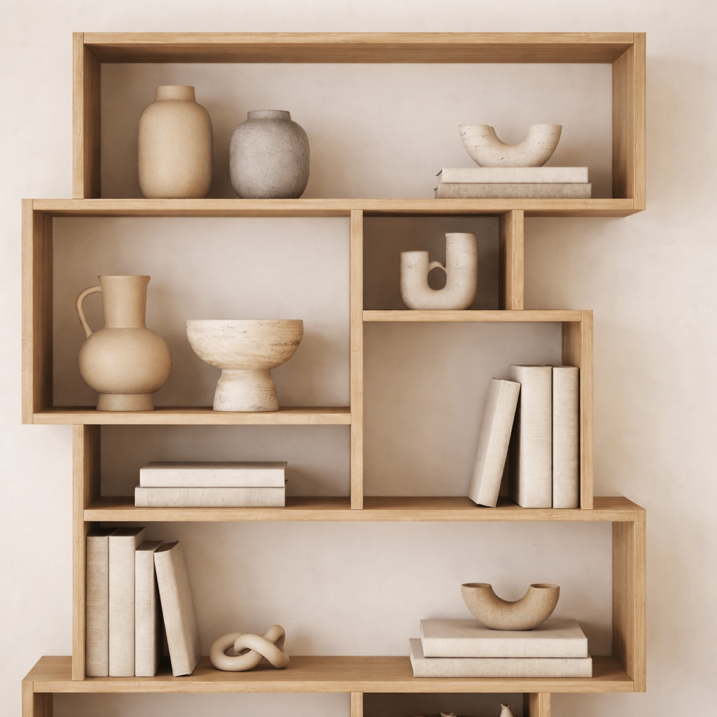Asymmetric bookcase oak look melamine Karmato 96x168.5x25.5 cm