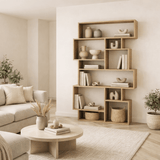 Asymmetric bookcase oak look melamine Karmato 96x168.5x25.5 cm