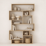 Asymmetric bookcase oak look melamine Karmato 96x168.5x25.5 cm