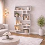 Asymmetric bookcase white melamine Karmato 96x168.5x25.5 cm